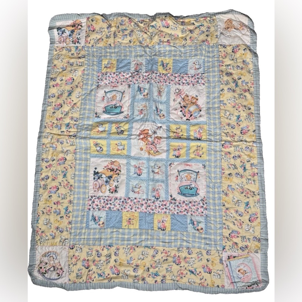 Pastel Yellow & Blue Baby Patchwork Quilt - Charming Nursery Bedding‎